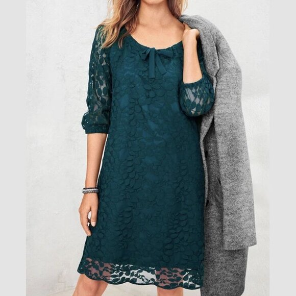 Garnet Hill Bohème Easy Lace Dress Size 6 Teal - Picture 1 of 4